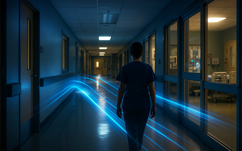 Nurse Walking Away w Blue Verified Streaks